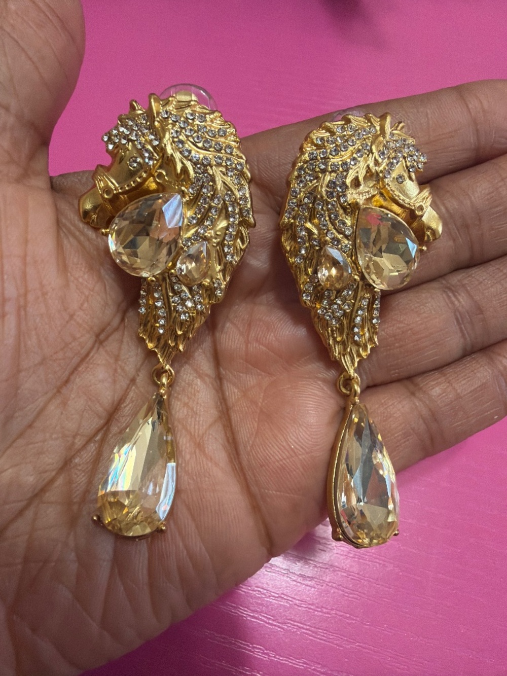 Gold clip on horse earrings vintage
